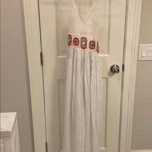 White maxi dress with crochet detail